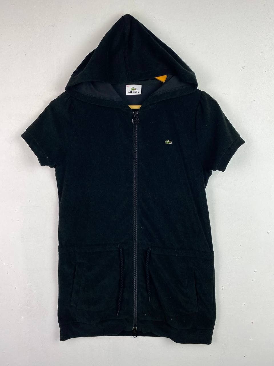 Lacoste Velvet Black Hoody Short Sleeves, Women's (Size Medium)