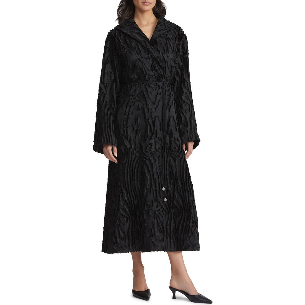 Lafayette 148 New York Wood Grooves Clipped Jacquard Longline Wrap Coat in Black at Nordstrom, Size Small