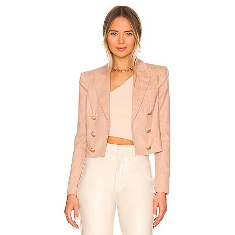 Lagence L'agence Pink & Gold Striped Inez Cropped Blazer Size 2, Women's