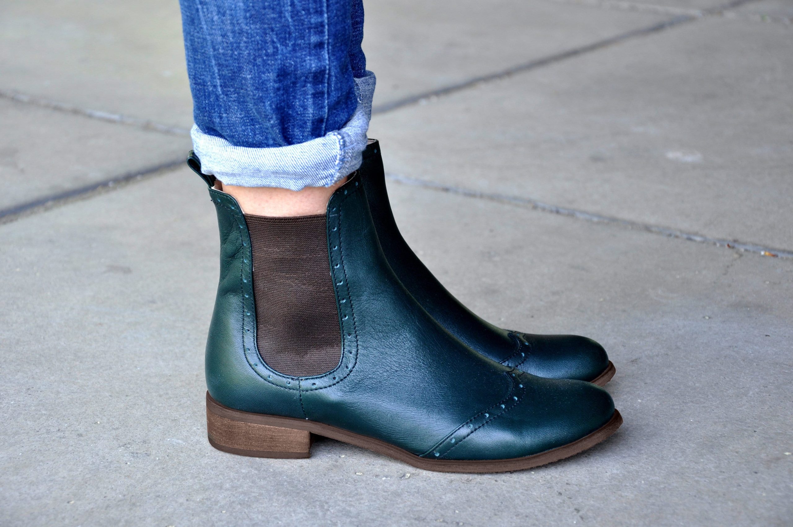 Lamont - Womens Ankle Boots, Leather Chelsea Green Vintage Style, Custom Free Customization