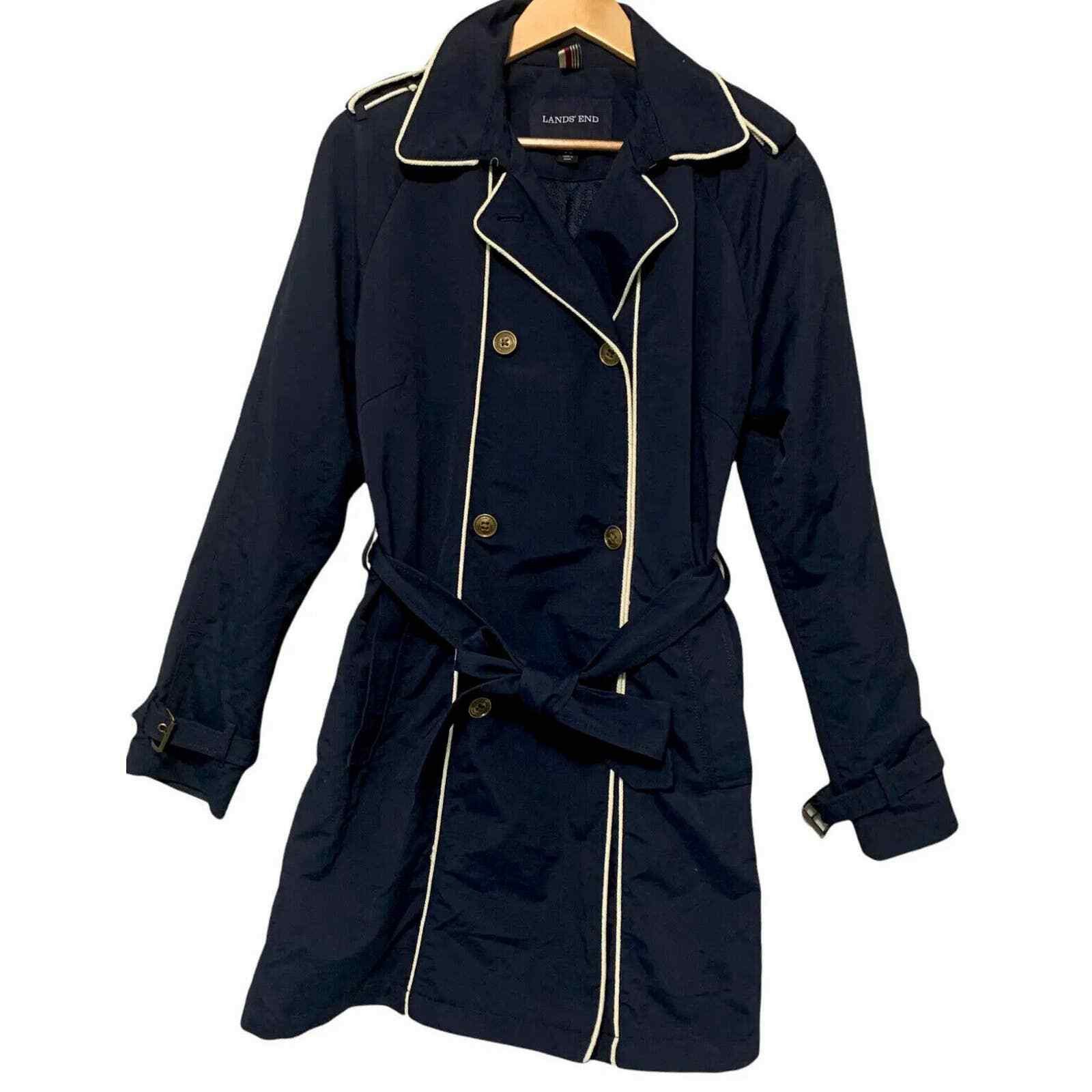 Lands End Navy Blue Heritage Belt Trench Coat Med 10-12, Women's (Size Medium)