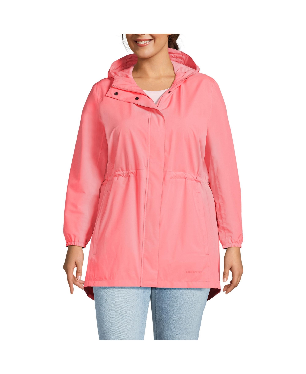 Lands' End Plus Size Squall Packable Waterproof Raincoat - Carmine coral