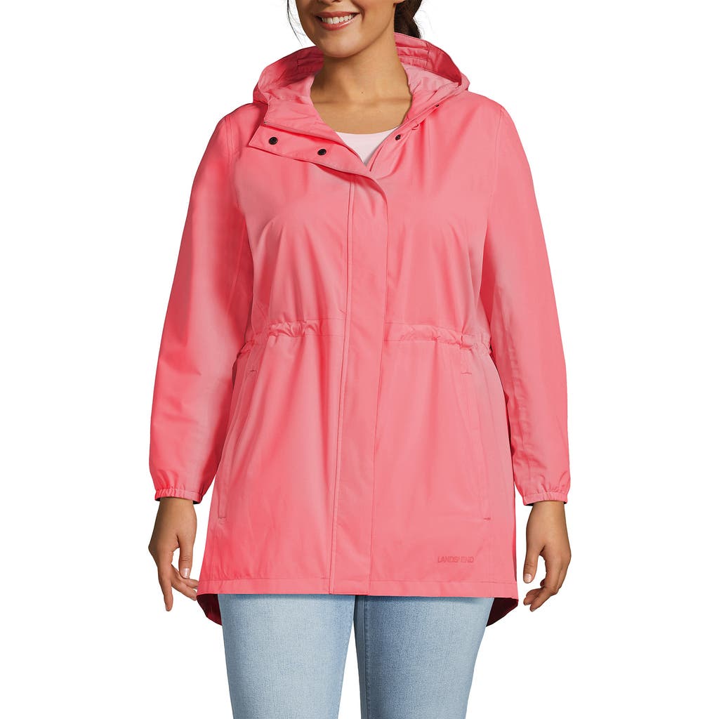 Lands' End Plus Size Waterproof Hooded Packable Raincoat in Carmine Coral at Nordstrom, Size 1X