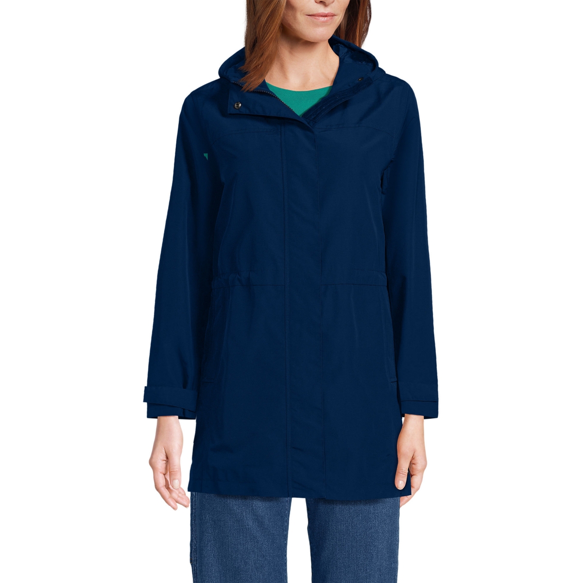 Lands' End Women's Petite Squall Hooded Waterproof Raincoat - Deep sea navy