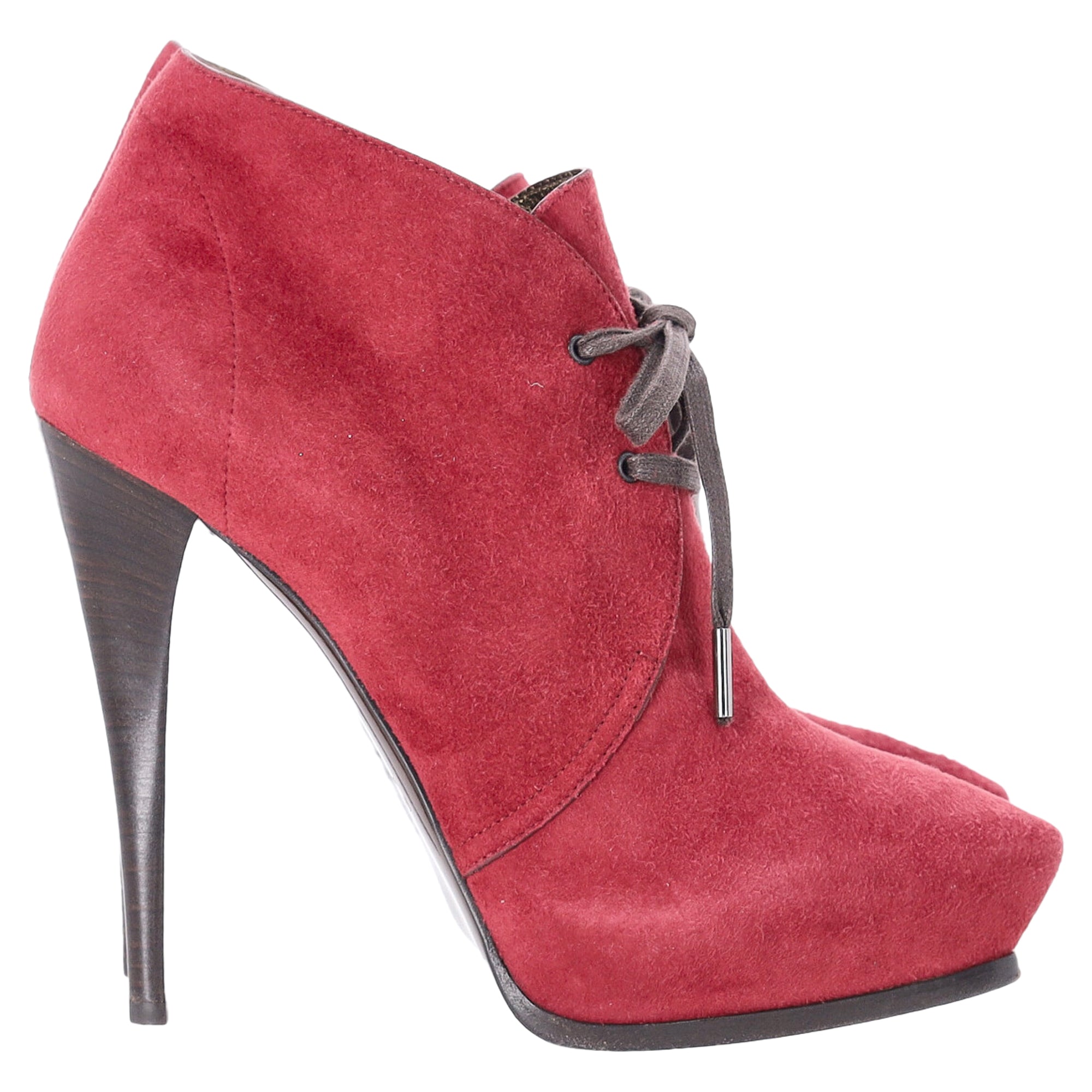 Lanvin Lace-Up Ankle Boots in Red Suede