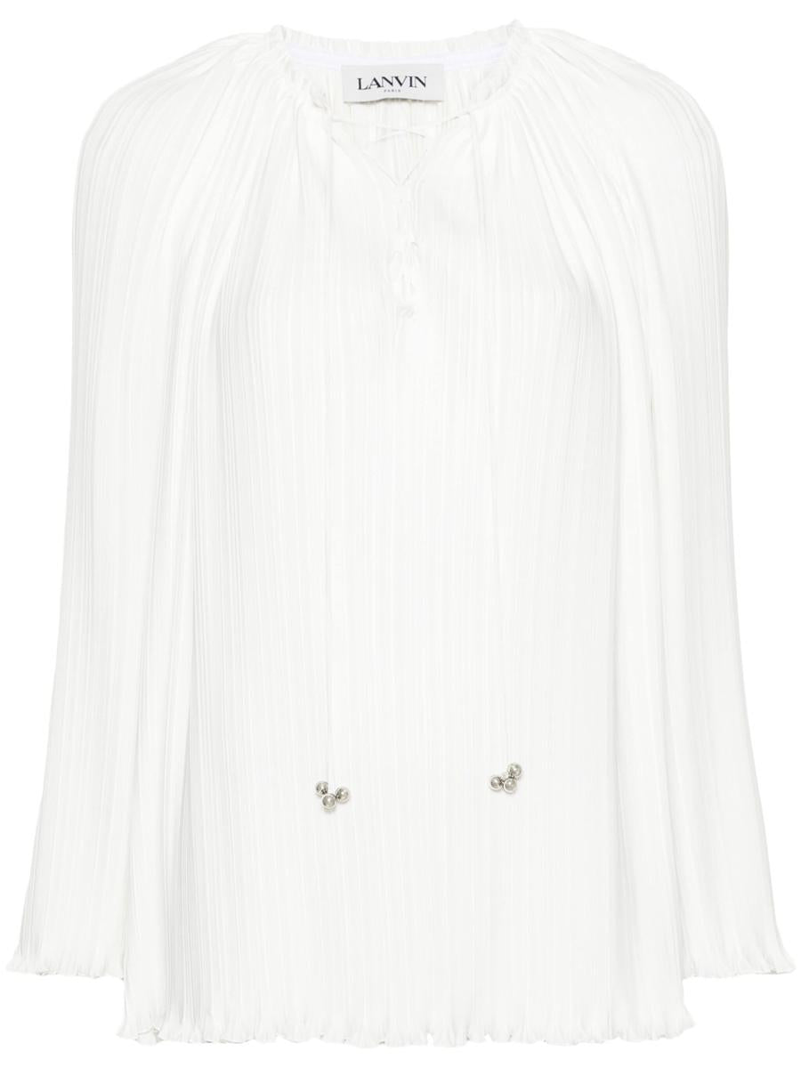 Lanvin Long Sleeve Pleated Blouse Open Neck Clothing