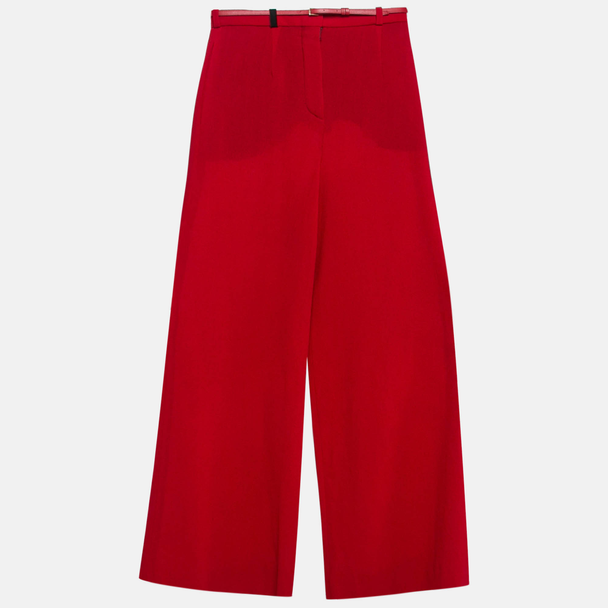 Lanvin Red Wool Belted Wide-Leg Trousers S