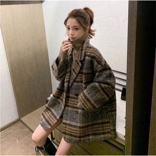 Lapel Collar Plaid Double-Breasted Coat