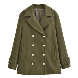 Lapel Collar Plain Double-Breasted Coat