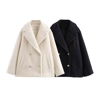 Lapel Collar Plain Double-Breasted Coat