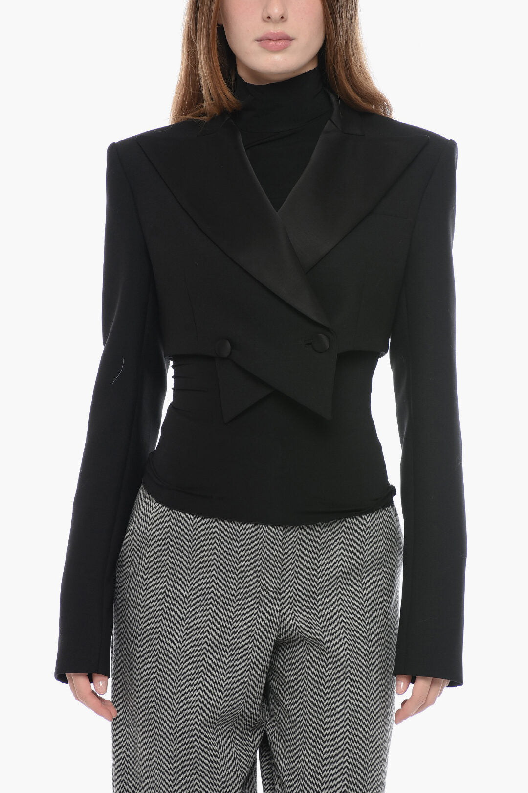 Laquan Smith Crossed Cropped Blazer With Satin Lapel S Standard Size