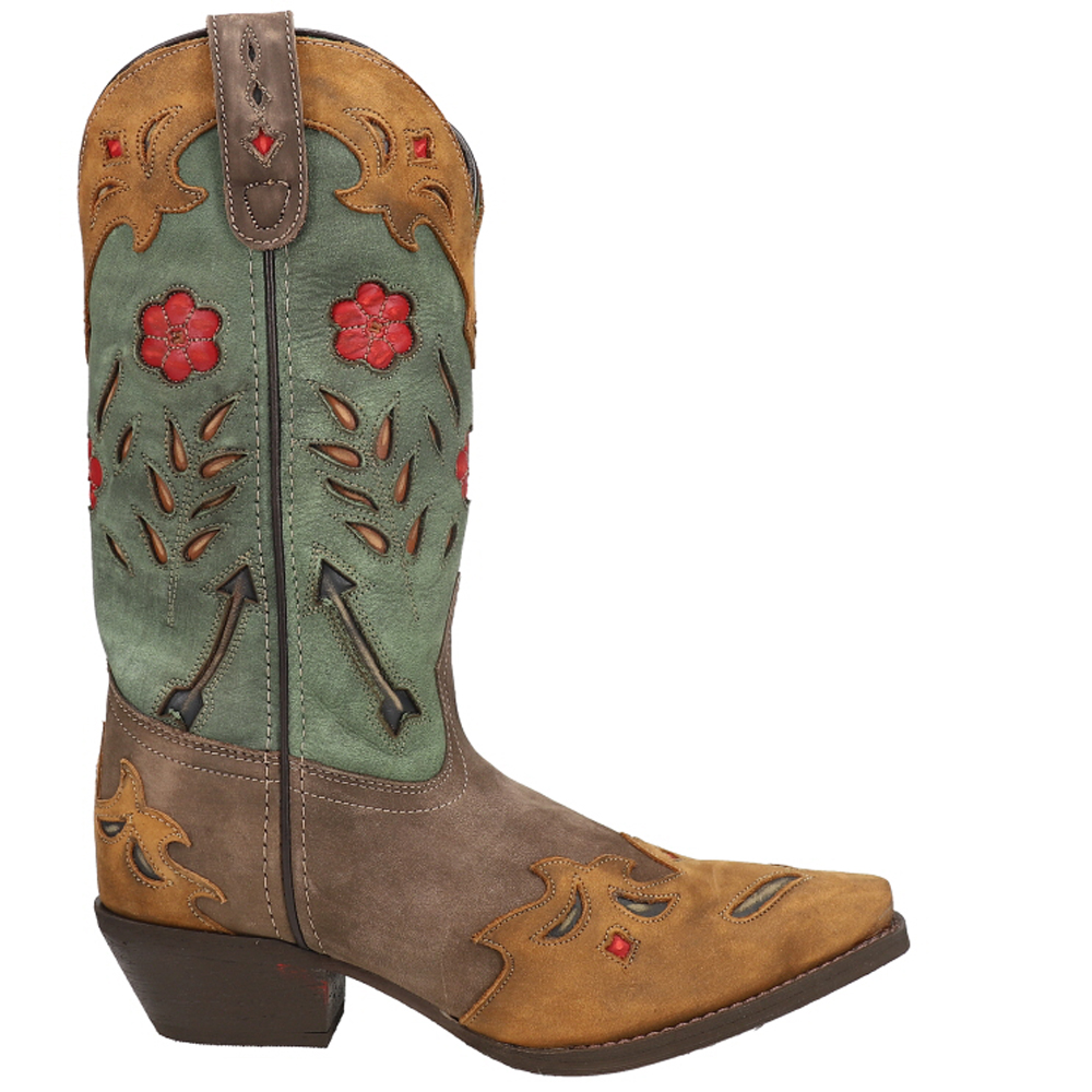 Laredo Miss Kate Floral Tooled Inlay Snip Toe Cowboy Boots