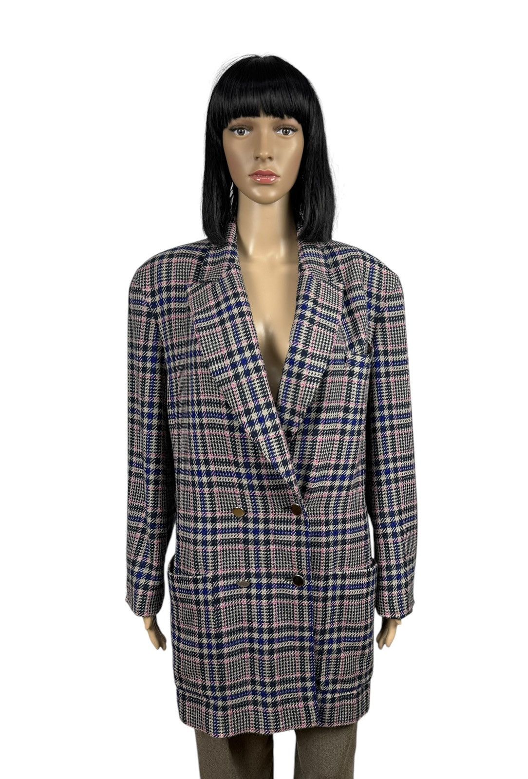 Laurel Escada Line Vintage Wool Plaid Coat Double-Breasted, Women's (Size XL)