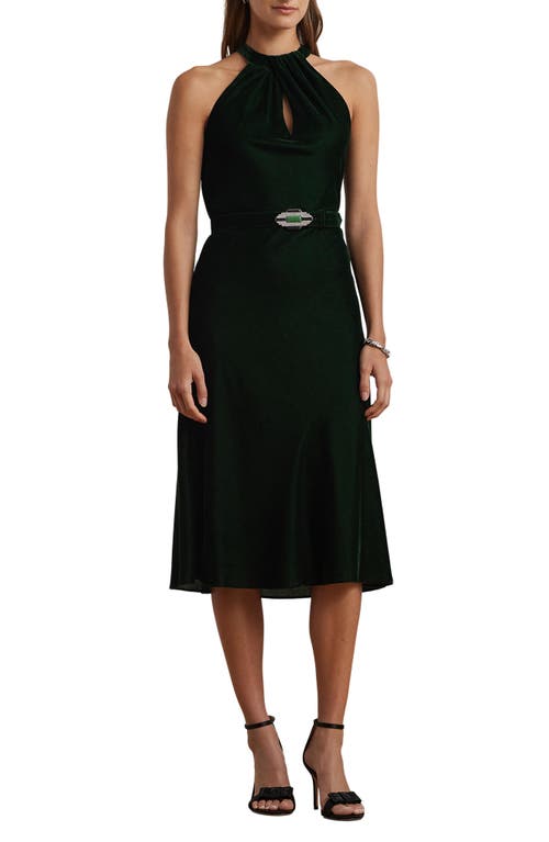 Lauren Ralph Lauren Belted Velvet Halter Neck Cocktail Dress in Emerald Green Velvet at Nordstrom, Size 4