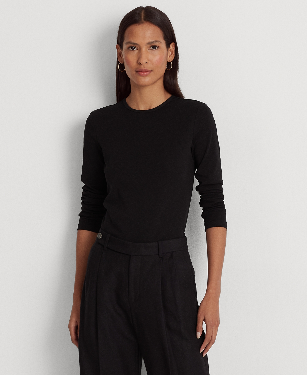 Lauren Ralph Lauren Cotton-Blend Long-Sleeve Top - Polo Black