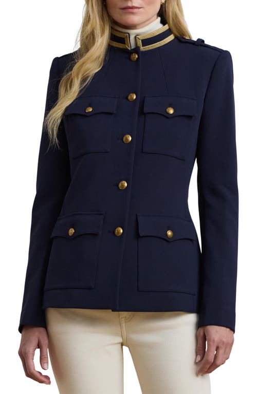 Lauren Ralph Lauren Metallic Trim Twill Military Jacket in Lauren Navy at Nordstrom, Size 6