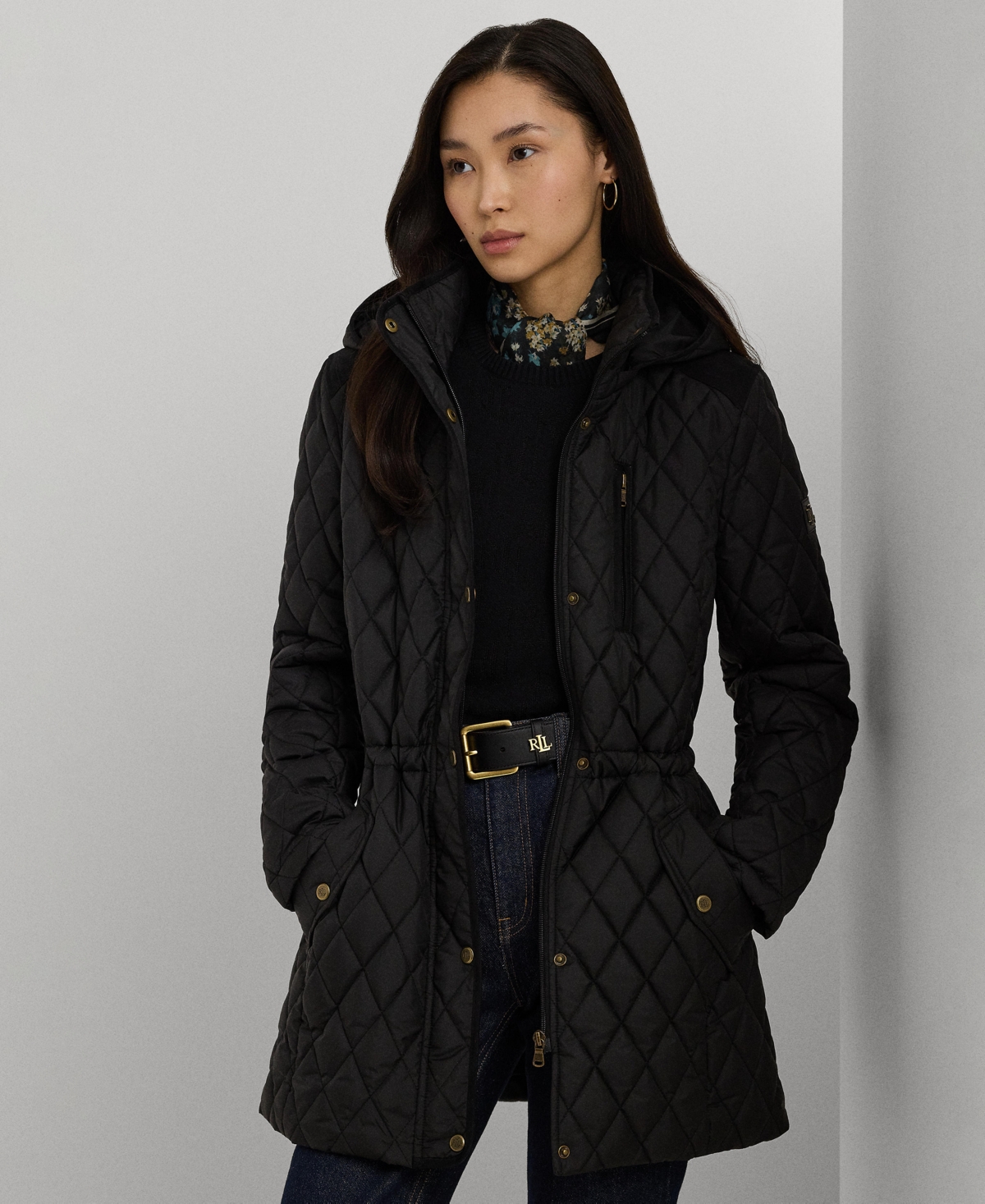 Lauren Ralph Lauren Petite Hooded Quilted Anorak Coat - Black