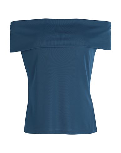 Lauren Ralph Lauren Stretch Jersey Off-the-shoulder Tee Woman Top Slate blue Size XL Polyester, Elastane