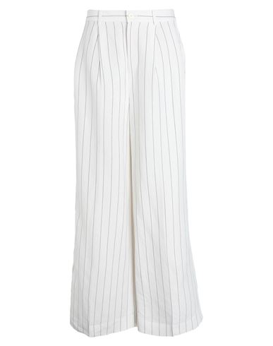 Lauren Ralph Lauren Striped Linen-blend Wide-leg Pant Woman Pants White Size 0 Linen, Viscose