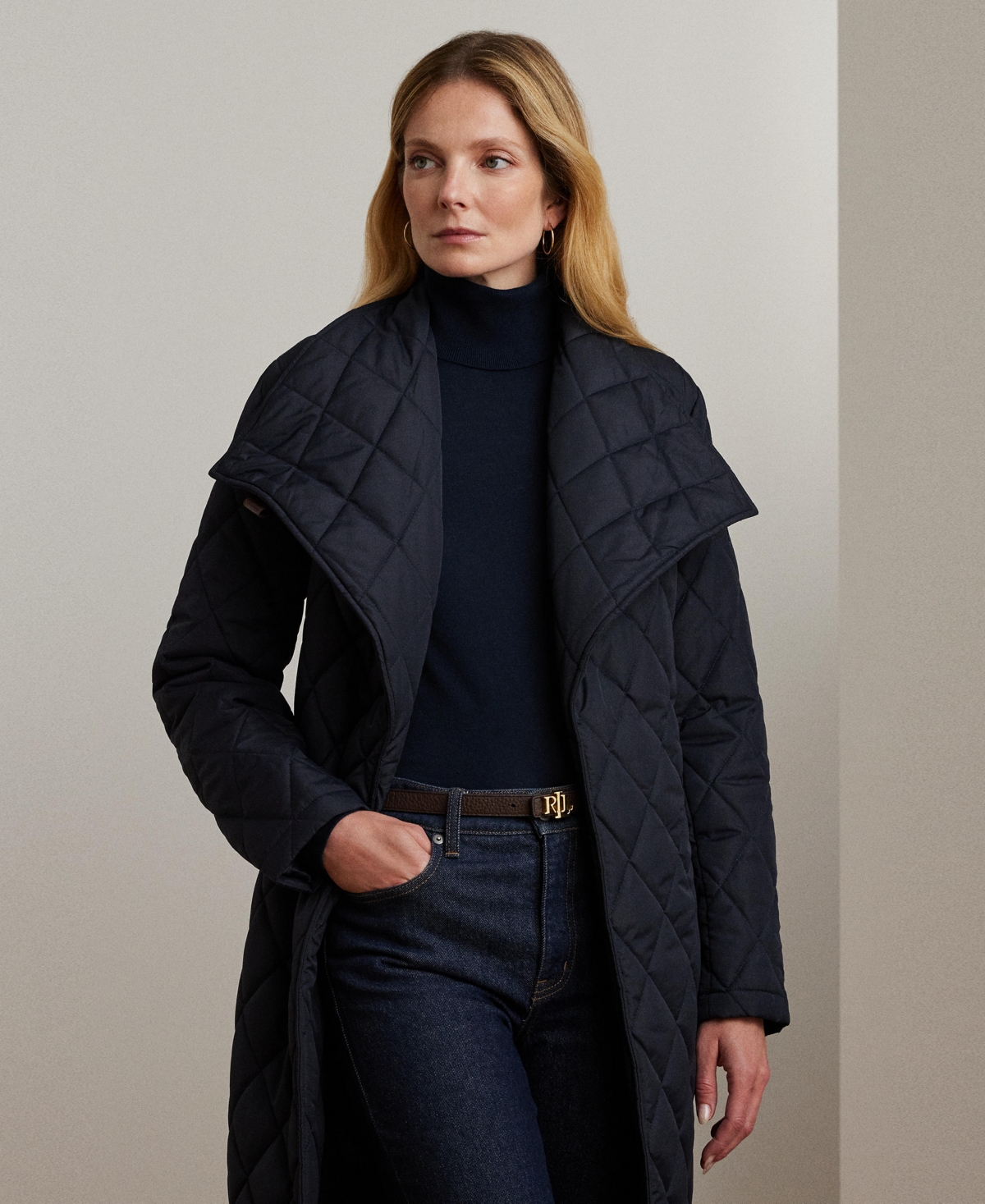 Lauren Ralph Lauren Women's Asymmetric Belted Quilted Coat - Dk Navy