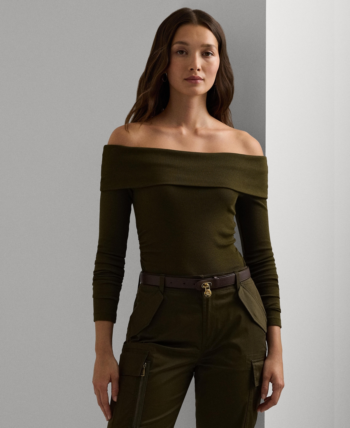 Lauren Ralph Lauren Women's Cotton-Blend Off-the-Shoulder Top - Botanic Green