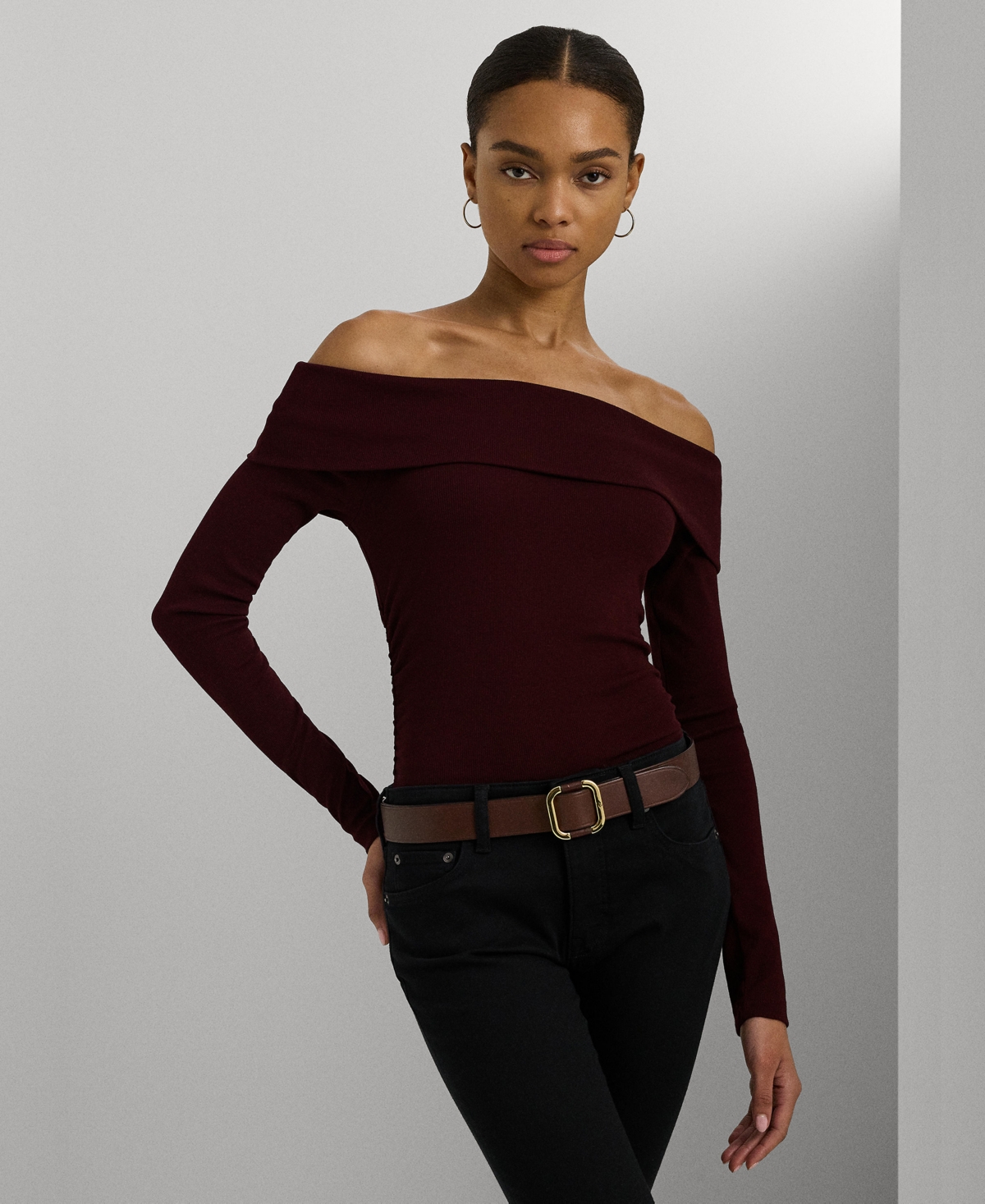 Lauren Ralph Lauren Women's Cotton-Blend Off-the-Shoulder Top - Pinot Noir