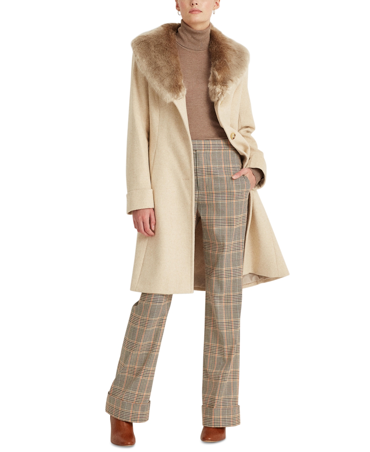 Lauren Ralph Lauren Women's Faux-Fur-Collar Coat - Cream/Beige