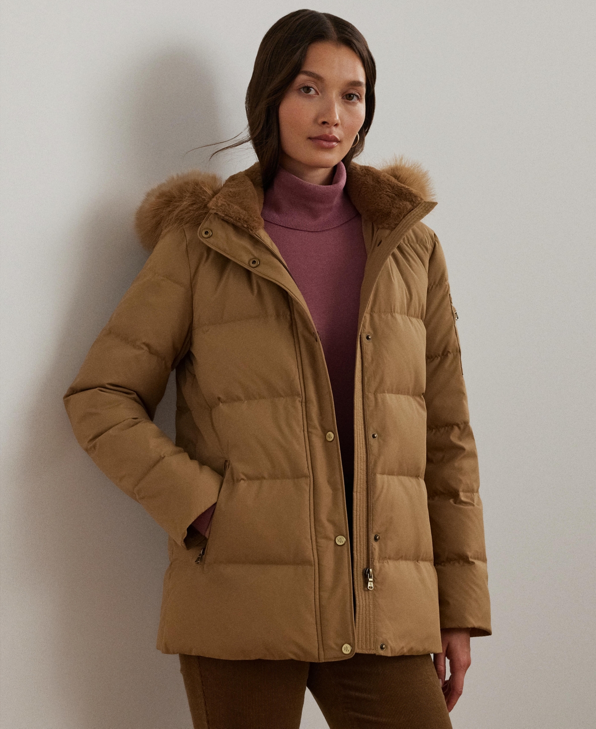 Lauren Ralph Lauren Women's Faux-Fur Hooded Puffer Coat - Classic Camel