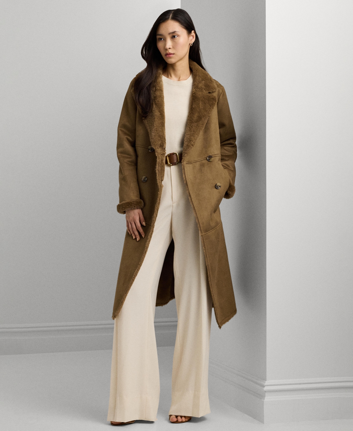 Lauren Ralph Lauren Women's Faux-Shearling Coat - Camel