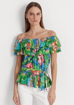 Lauren Ralph Lauren Women's Floral Jersey Off-the-Shoulder Top, XS