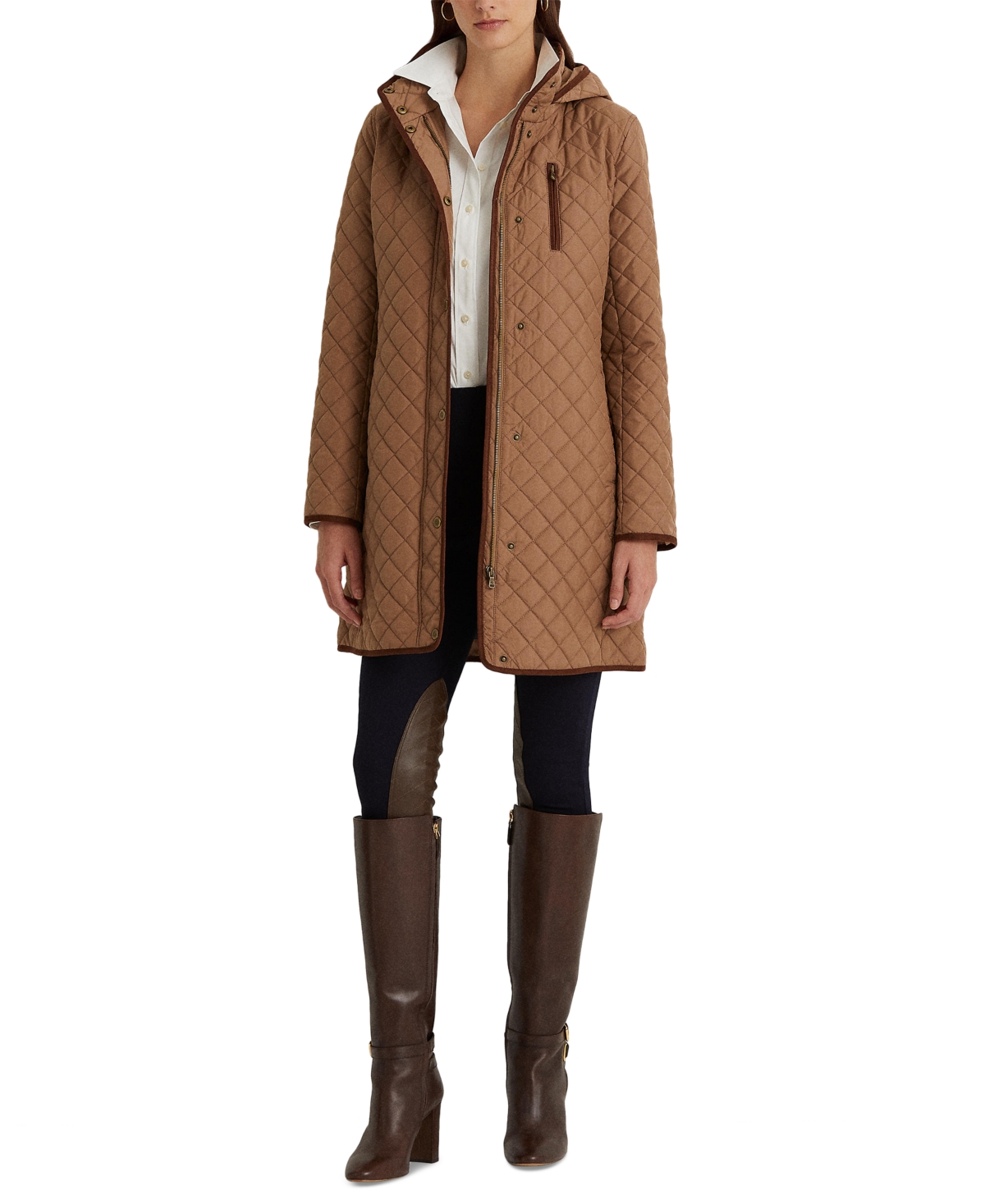 Lauren Ralph Lauren Women's Hooded Quilted Coat - Classic Camel