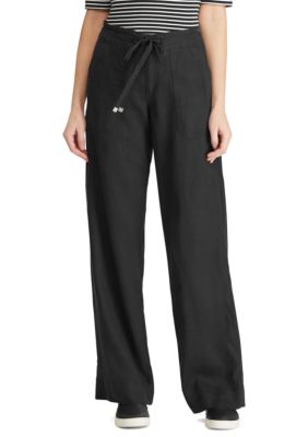 Lauren Ralph Lauren Women's Linen Wide-Leg Pant, Black, 10