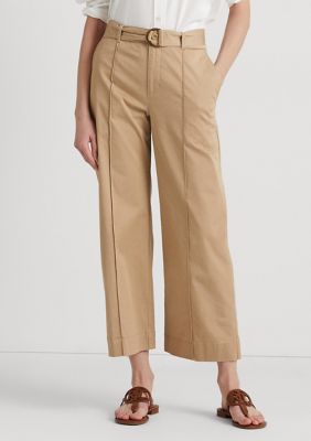 Lauren Ralph Lauren Women's Micro-Sanded Twill Belted Wide-Leg Pants, Tan, 14