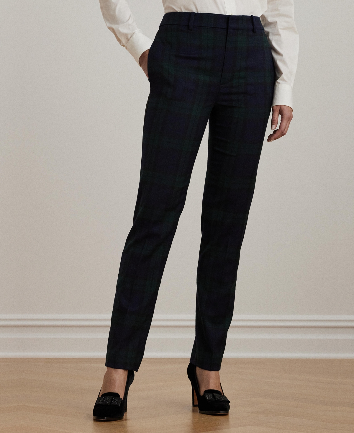 Lauren Ralph Lauren Women's Plaid Satin-Stripe Twill Cropped Pants - Green/Navy/Black