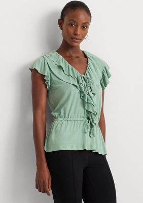 Lauren Ralph Lauren Women's Ruffle Trim Jersey Peplum Top, Large