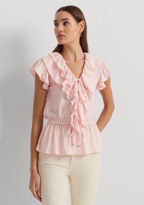 Lauren Ralph Lauren Women's Ruffle Trim Jersey Peplum Top, Pink, Small