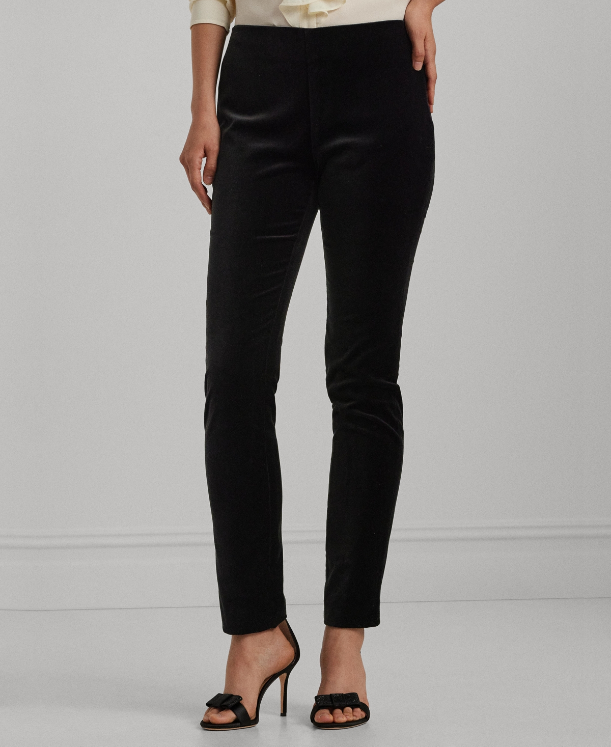 Lauren Ralph Lauren Women's Stretch Velvet Skinny Ankle Pants, Regular & Petite - Black Velvet