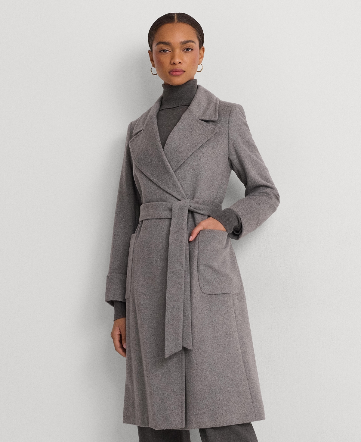 Lauren Ralph Lauren Women's Wool-Blend Belted Wrap Coat - Light Heather