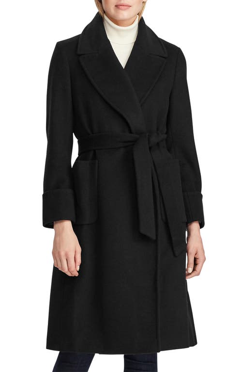 Lauren Ralph Lauren Wool Blend Wrap Coat in Black at Nordstrom, Size 16