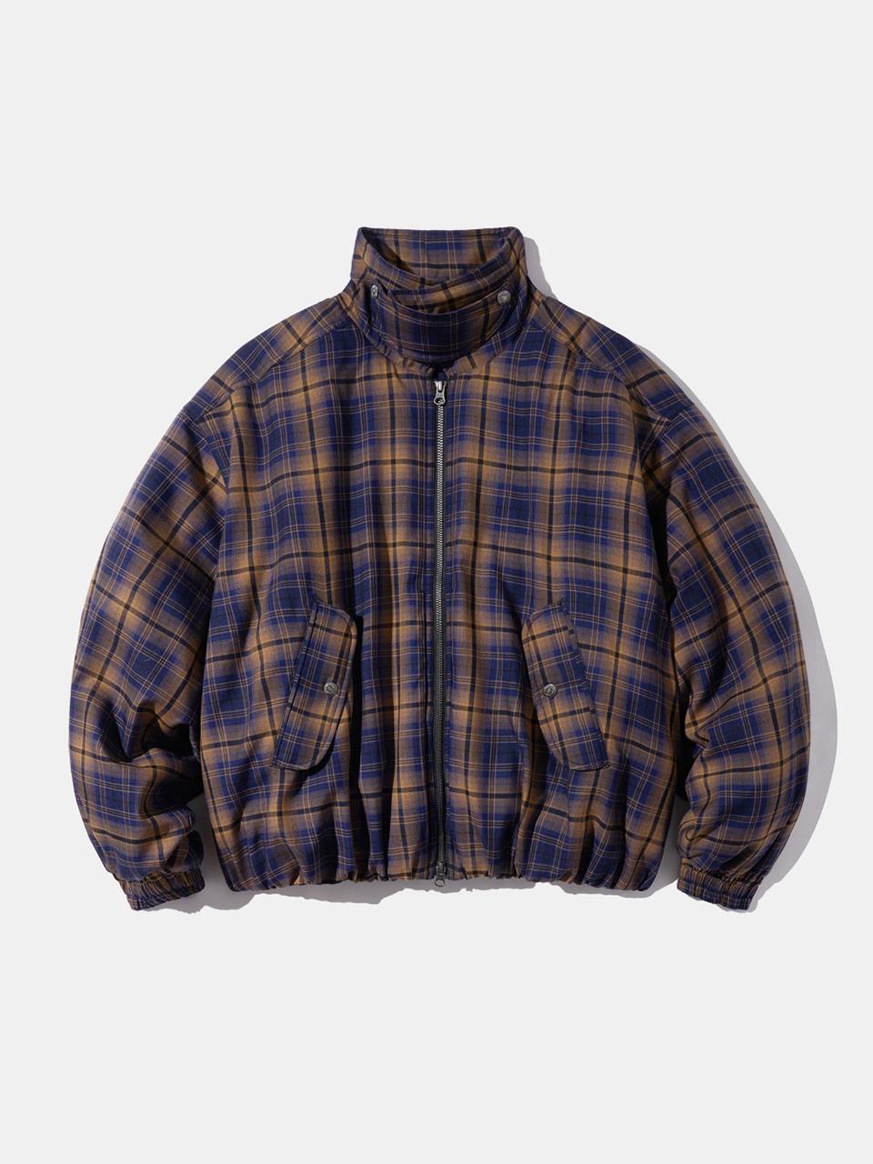 Layered Check Heating Padded Jacket [Camel Navy]