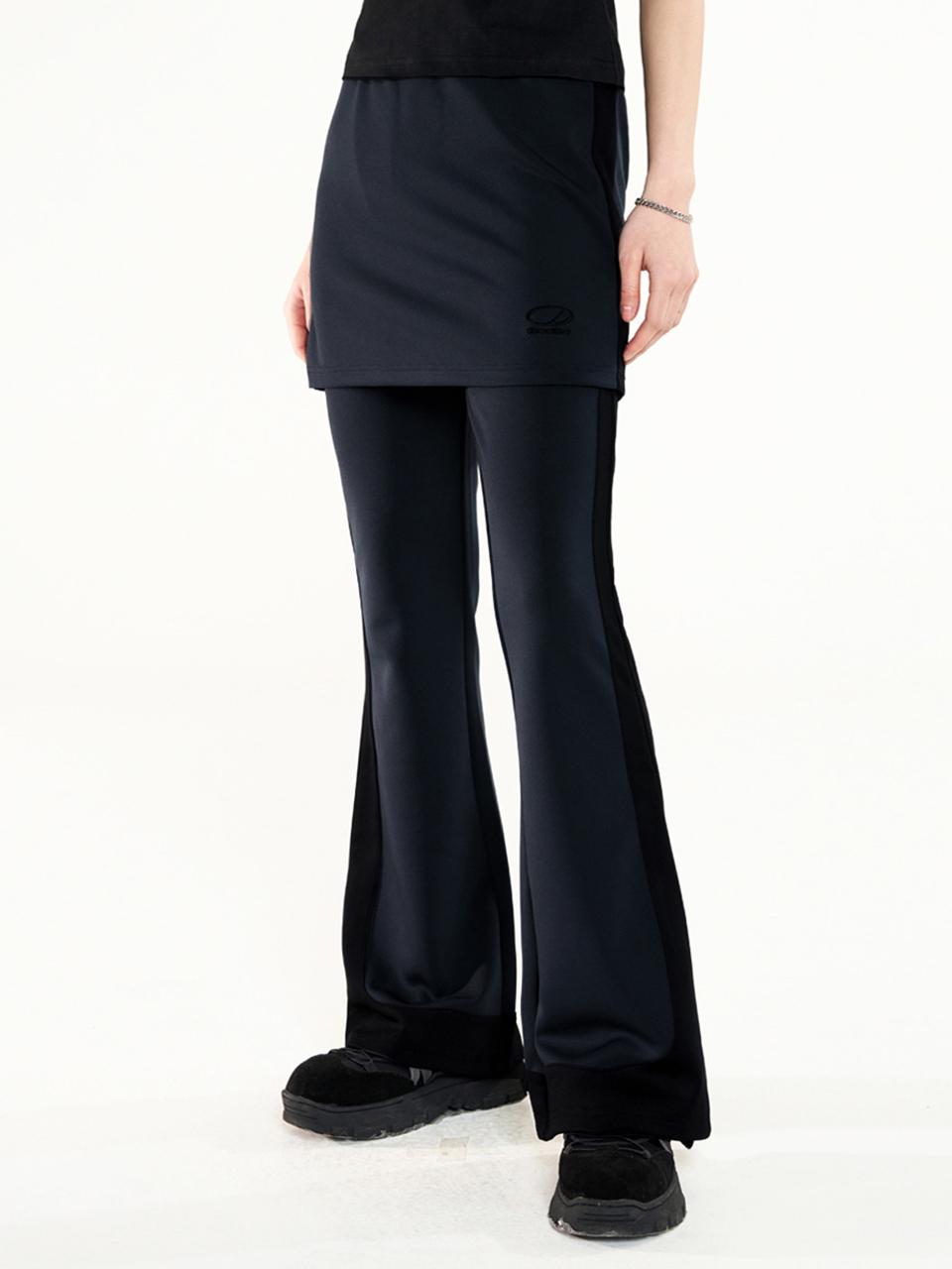 Layered bootcut jersey pants - NAVY BLACK