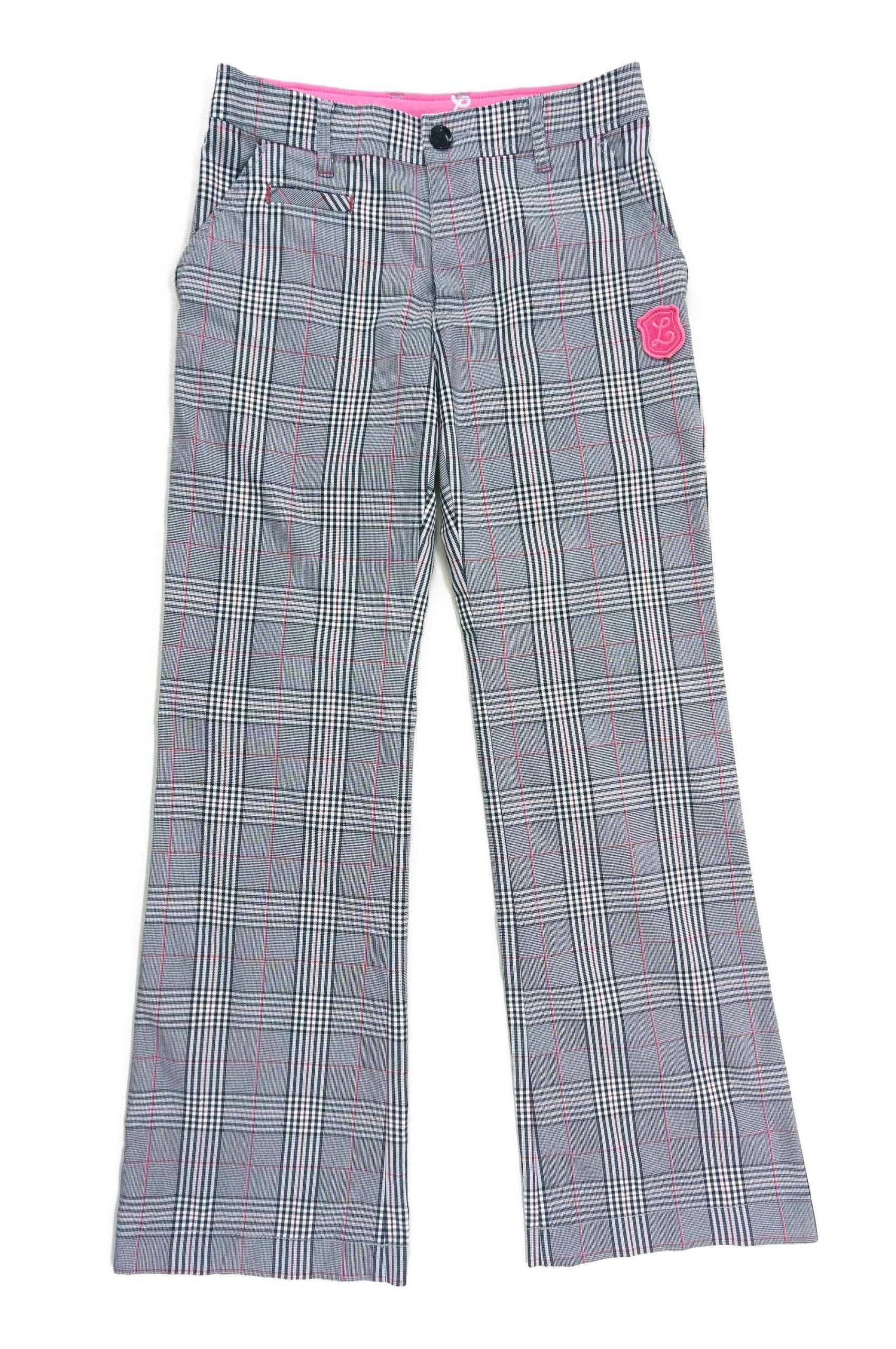 Le Coq Sportif x Outdoor Style Go Out Size 29X30 Bootcut Plaid Casual Golf Outdoor Flare Pants in White Pink, Women's