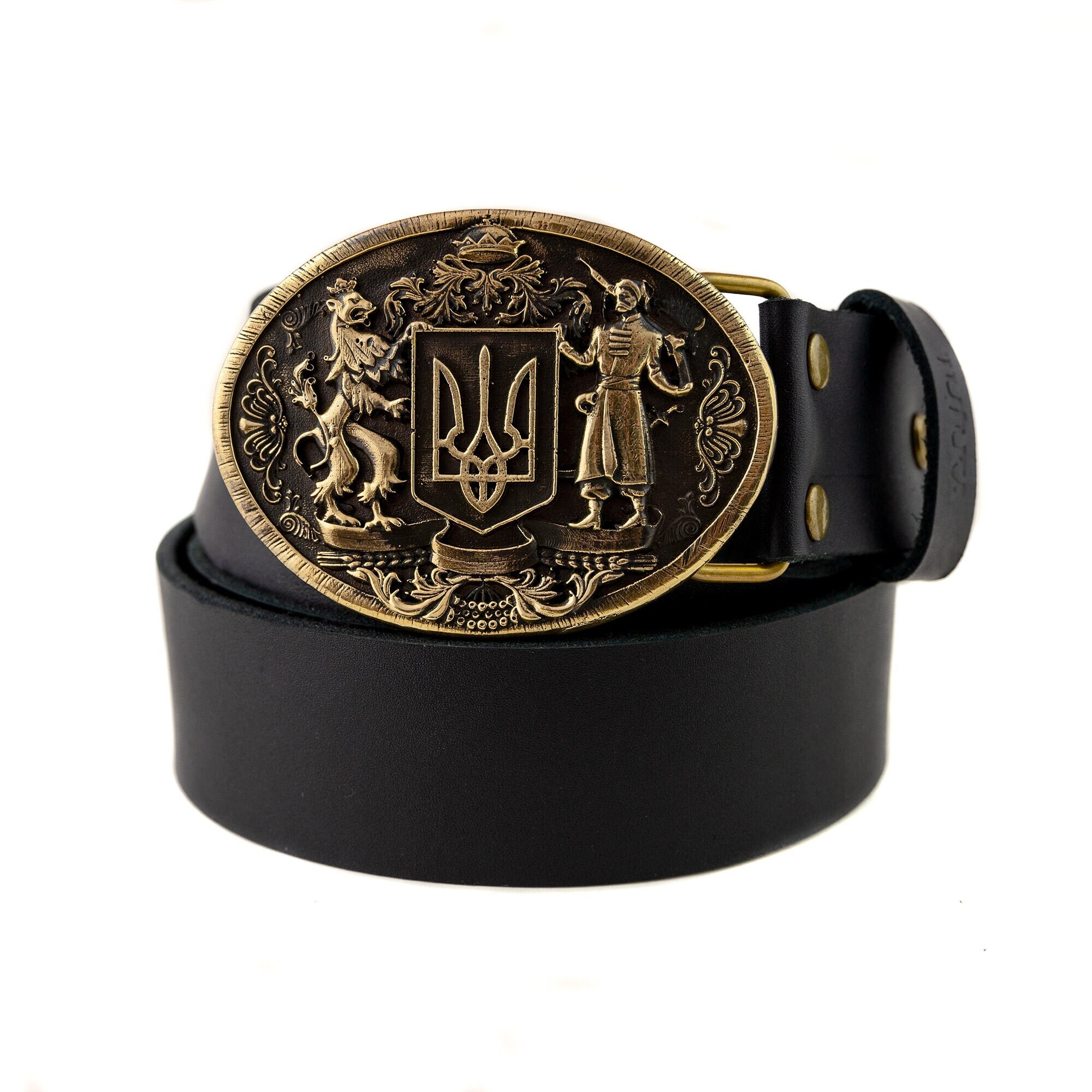 Leather Belt With Brass Buckle Ukrainian Trident, Tryzub, The Great Coat Of Arms Ukraine, Emblem