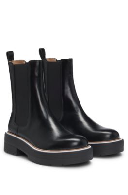 Leather Chelsea boots with Double B monogram- Black Women's Boots size 6