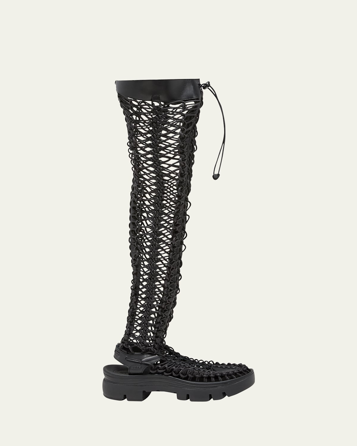 Leather Net Over-The-Knee Lace Boots