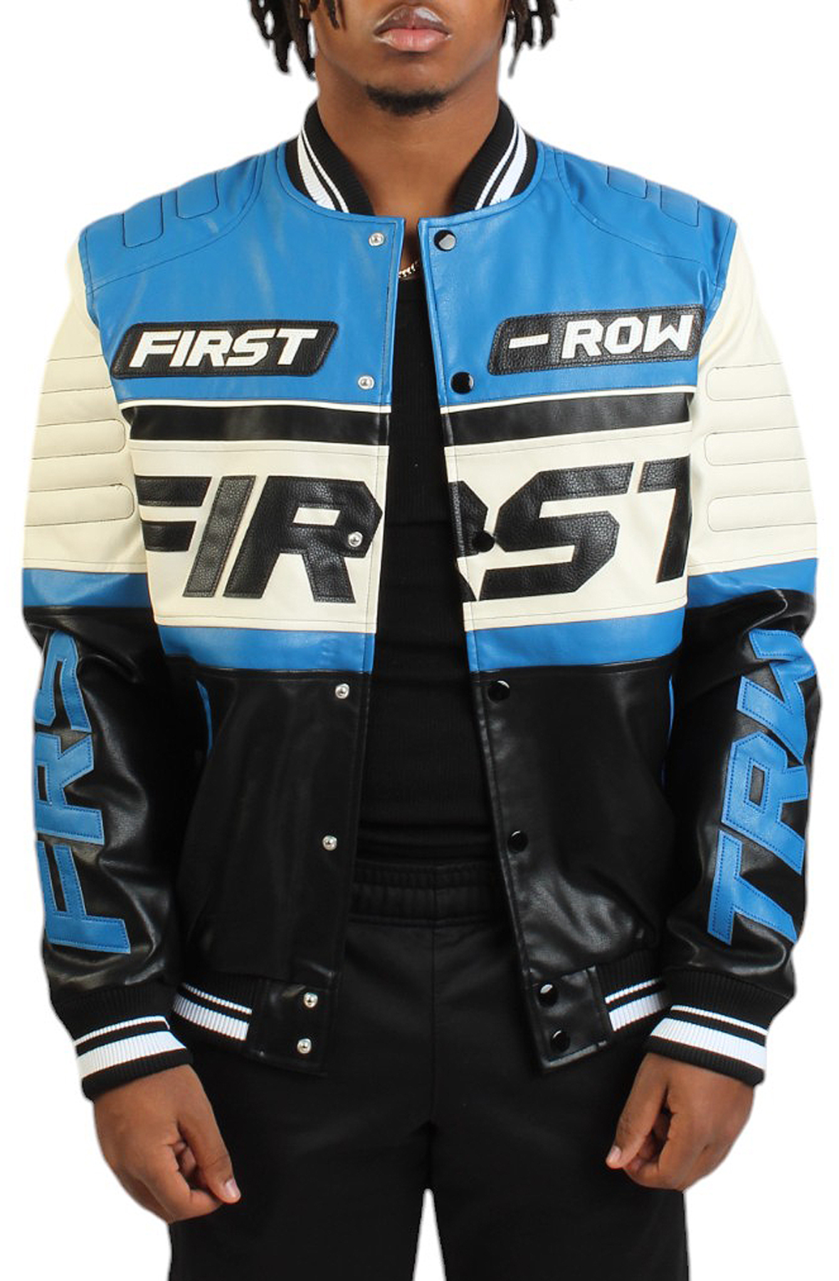 Leather Padded Moto jacket White/Blue