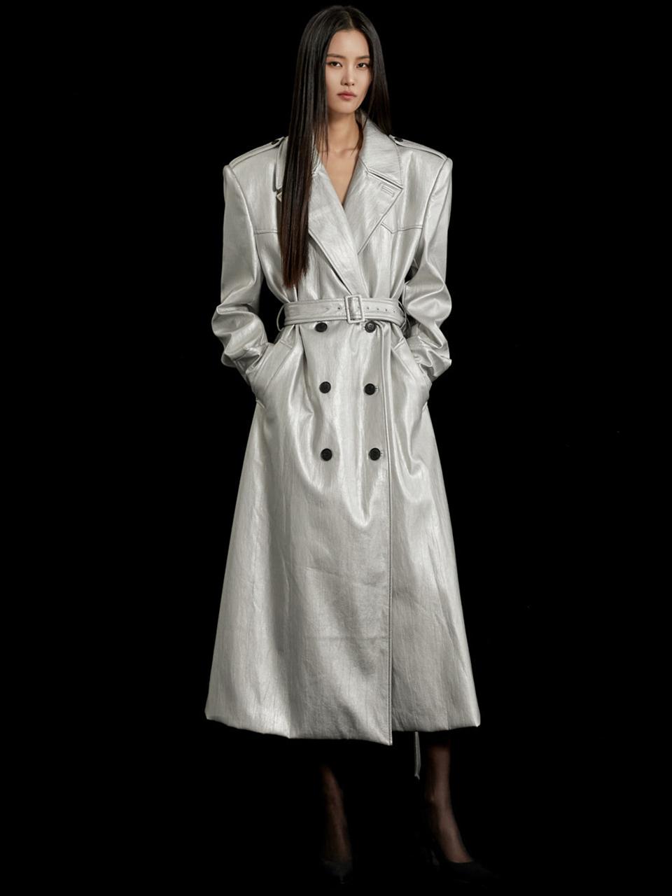 Leather Statement Belted Trench Coat (MBDJ064)