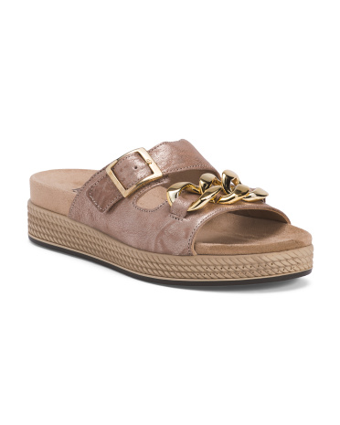 Leather Two Band Sandals for Women | Leather/Metal