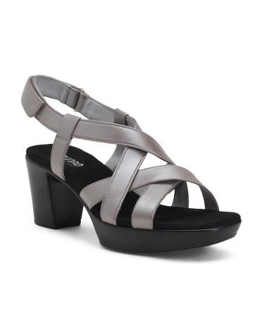 Leather Wide Maddox Heeled Comfort Sandals for Women | Leather/Man-Made Sole/Metal