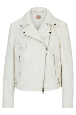 Leather jacket with signature lining and asymmetric zip- White Women's Leather Jackets size 8